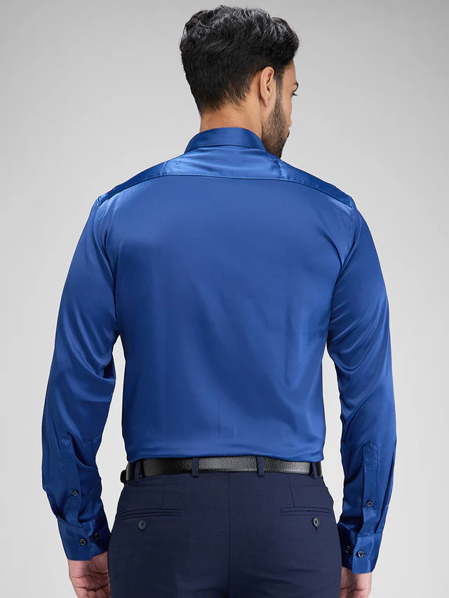 Parx Blue Solid Slim Fit Full Sleeve Polyester Blend Shirt - Image 4