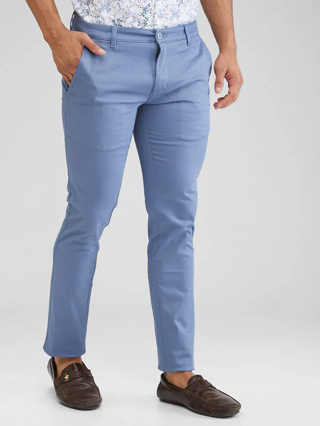 Parx Blue Solid Super Slim Fit Cotton Blend Trouser - Image 2