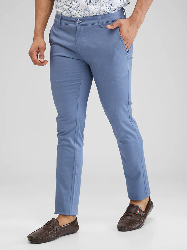 Parx Blue Solid Super Slim Fit Cotton Blend Trouser - Image 3