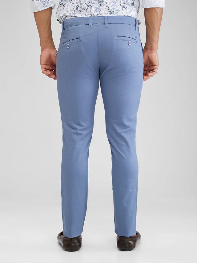 Parx Blue Solid Super Slim Fit Cotton Blend Trouser - Image 4