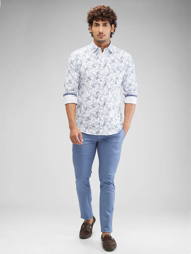 Parx Blue Solid Super Slim Fit Cotton Blend Trouser - Image 5