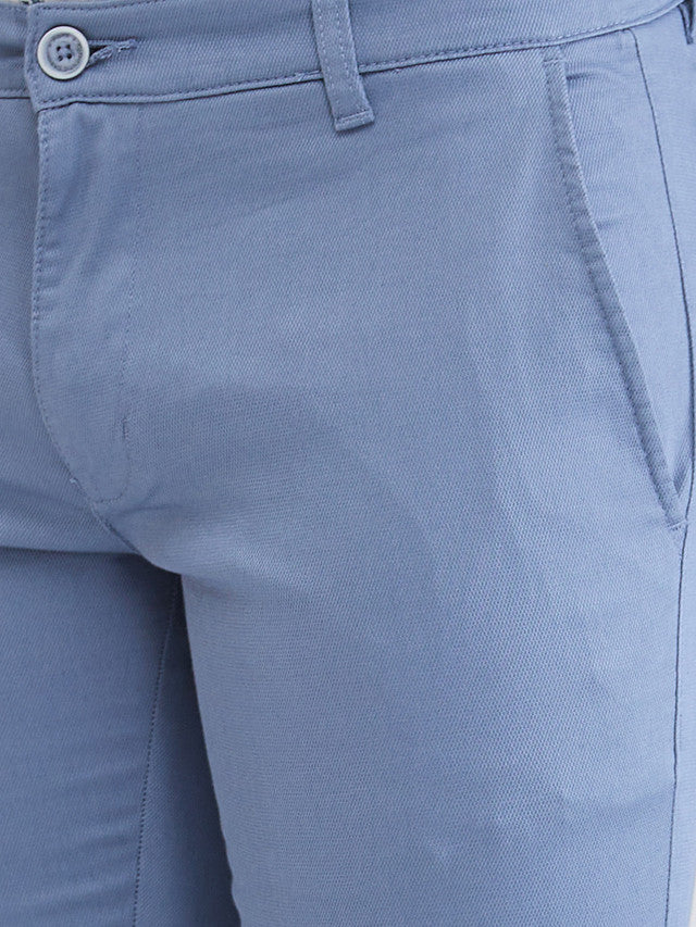 Parx Blue Solid Super Slim Fit Cotton Blend Trouser - Image 6