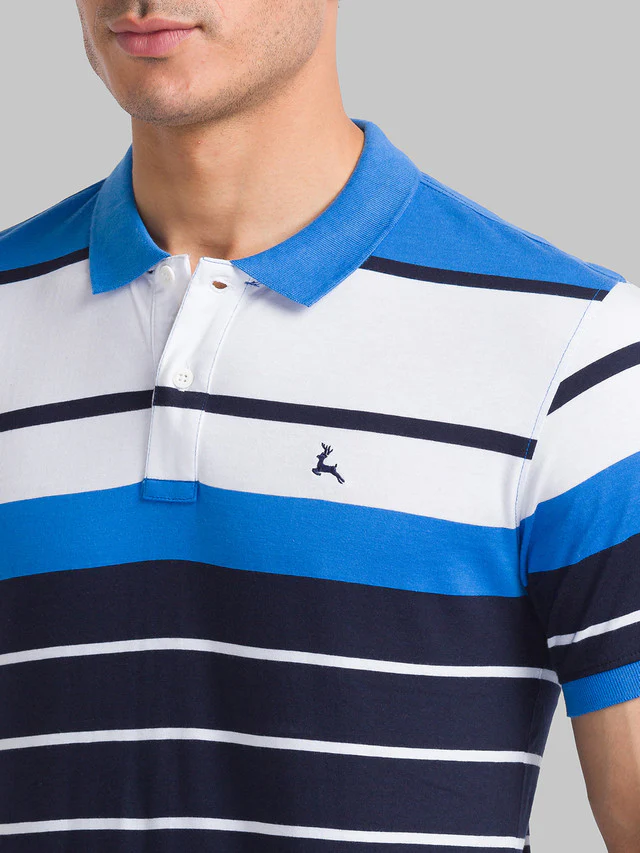 Parx Blue Stripe Regular Fit Cotton T-Shirt - Image 6