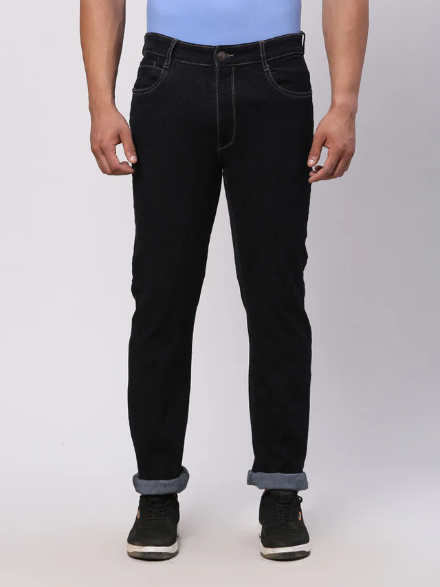 Parx Blue Twill Mid Rise Straight Fit Cotton Blend Jeans