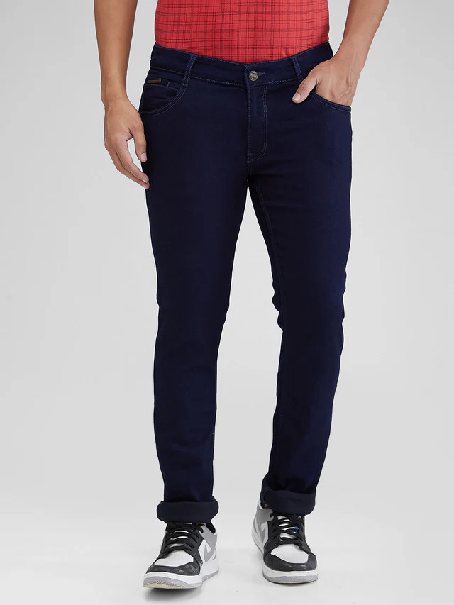 Parx Blue Twill Slim Tapered Fit Cotton Blend Jeans