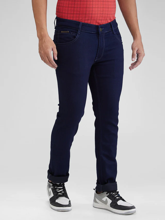Parx Blue Twill Slim Tapered Fit Cotton Blend Jeans - Image 2