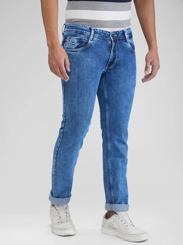 Parx Blue Twill Slim Tapered Fit Cotton Blend Jeans - Image 2