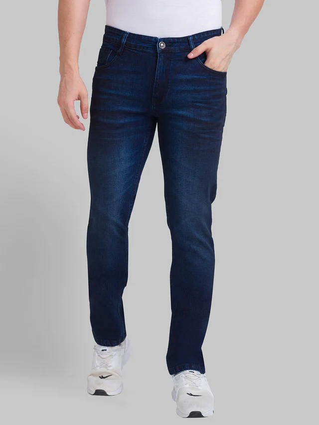 Parx Blue Twill Slim Tapered Fit Cotton Blend Jeans
