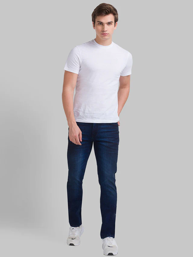 Parx Blue Twill Slim Tapered Fit Cotton Blend Jeans - Image 4