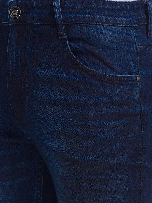 Parx Blue Twill Slim Tapered Fit Cotton Blend Jeans - Image 5