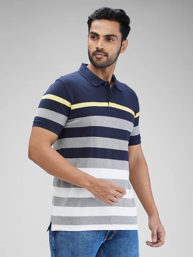 Parx Blue Yarn Dyed Regular Fit Cotton Blend T-Shirt - Image 2