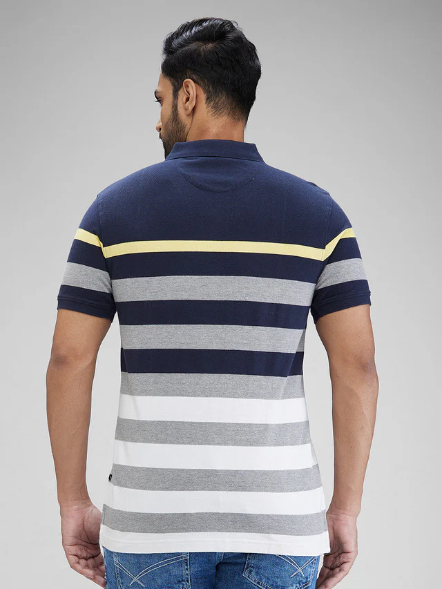 Parx Blue Yarn Dyed Regular Fit Cotton Blend T-Shirt - Image 4