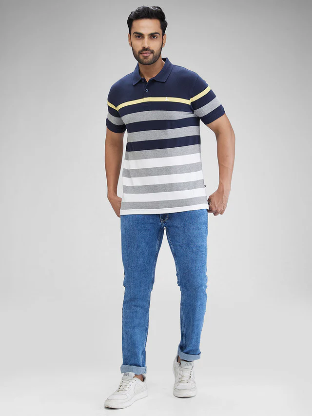 Parx Blue Yarn Dyed Regular Fit Cotton Blend T-Shirt - Image 5