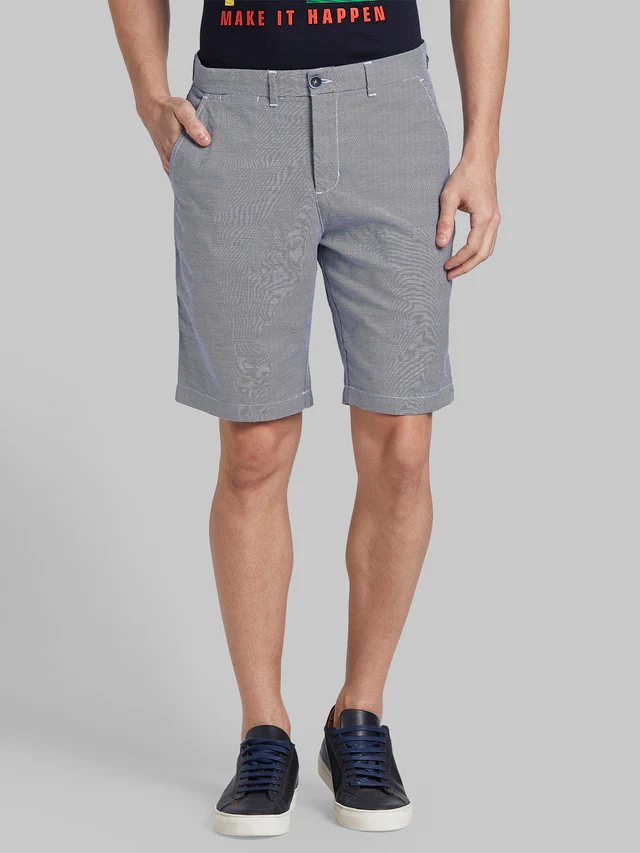 Parx Blue Yarn Dyed Regular Fit Cotton Shorts