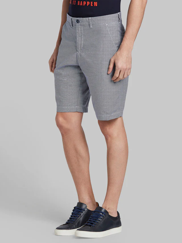 Parx Blue Yarn Dyed Regular Fit Cotton Shorts - Image 3