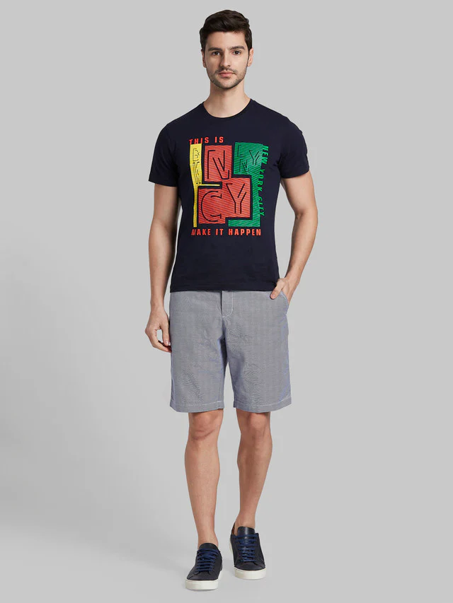 Parx Blue Yarn Dyed Regular Fit Cotton Shorts - Image 5