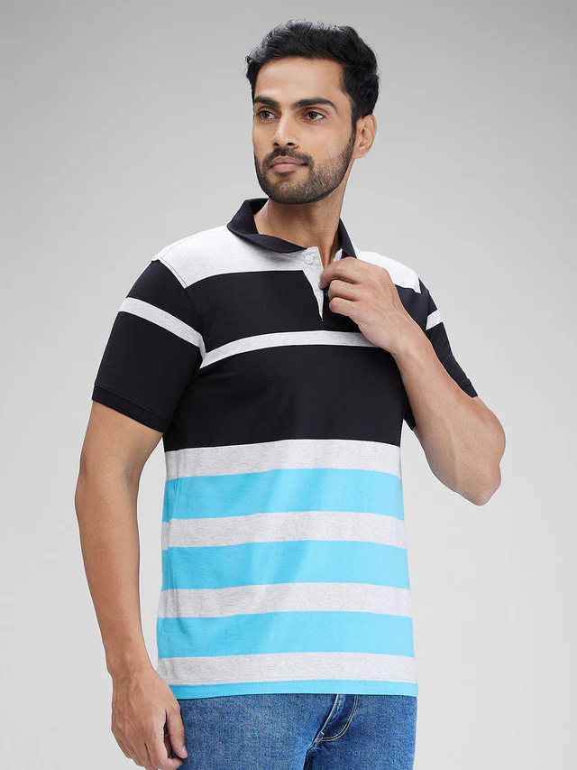 Parx Blue Yarn Dyed Regular Fit Cotton T-Shirt - Image 2