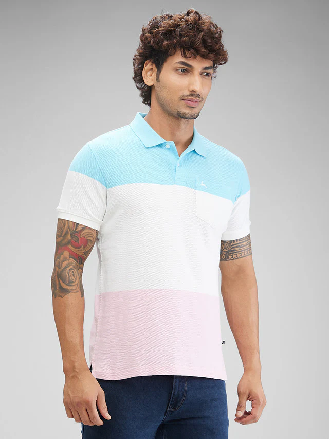 Parx Blue Yarn Dyed Regular Fit Cotton T-Shirt - Image 2