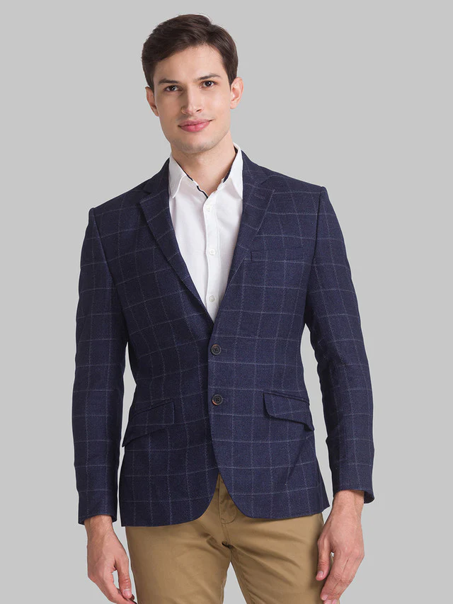 Parx Blue Yarn Dyed Urban Fit Terylene Blend Blazer