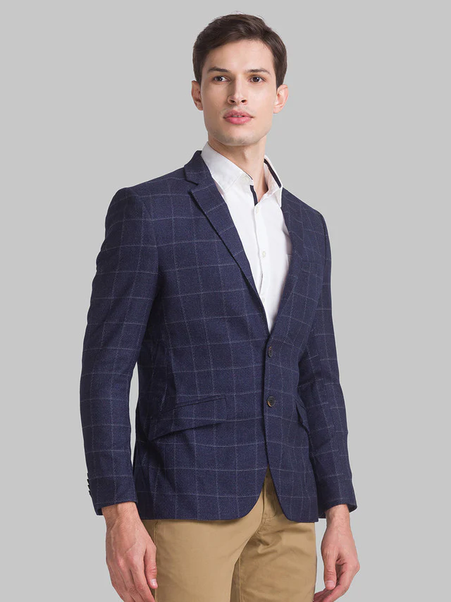 Parx Blue Yarn Dyed Urban Fit Terylene Blend Blazer - Image 2