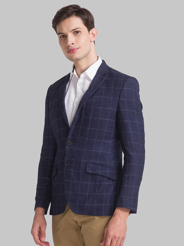 Parx Blue Yarn Dyed Urban Fit Terylene Blend Blazer - Image 3