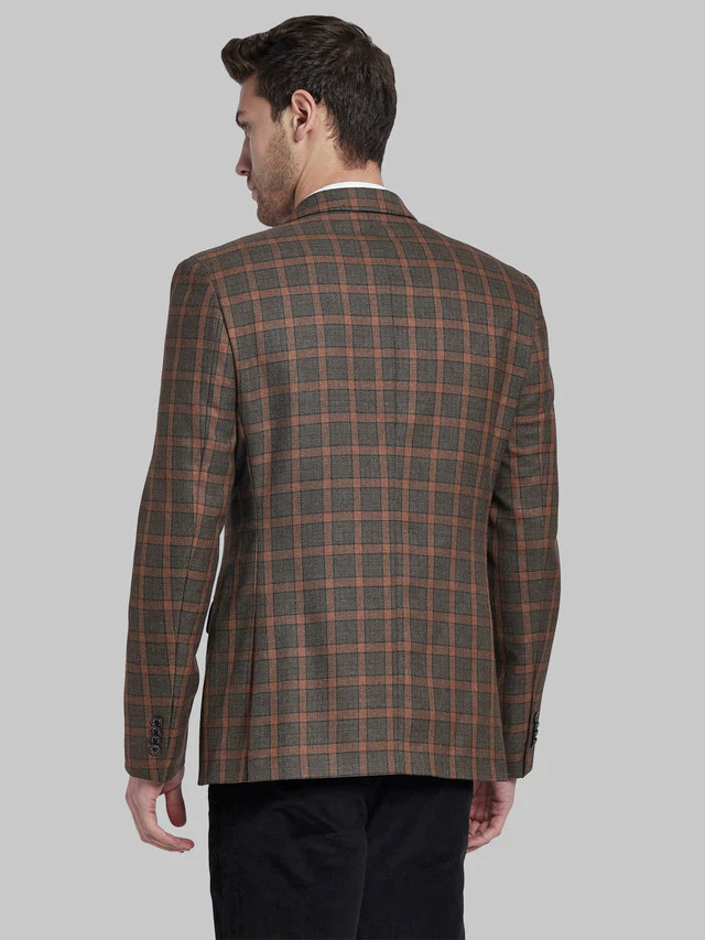 Parx Brown Checks Urban Fit Cotton Blend Blazer - Image 4