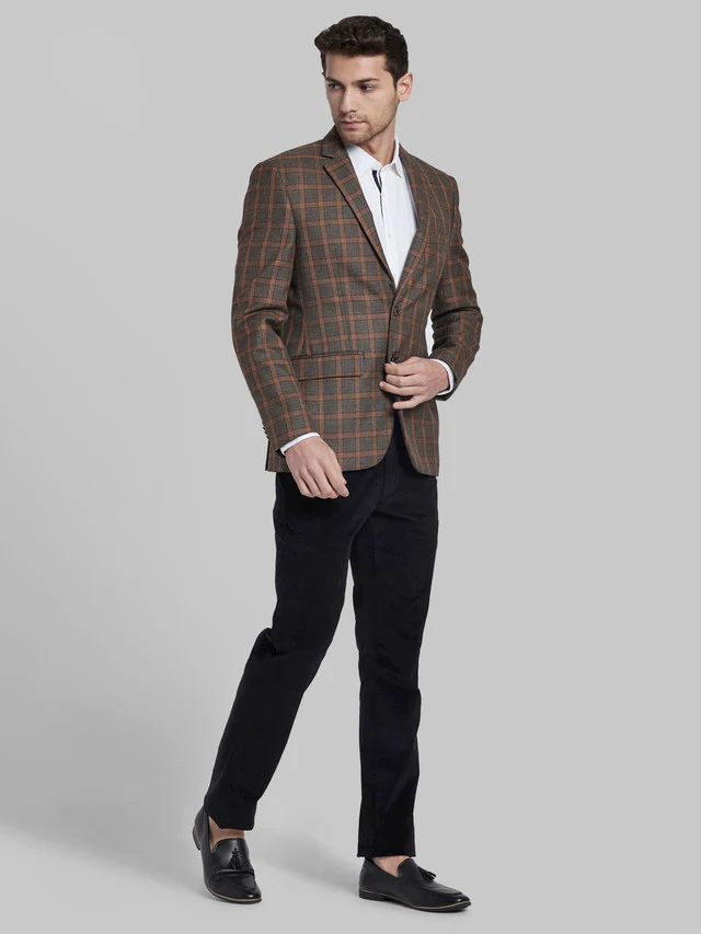 Parx Brown Checks Urban Fit Cotton Blend Blazer - Image 5