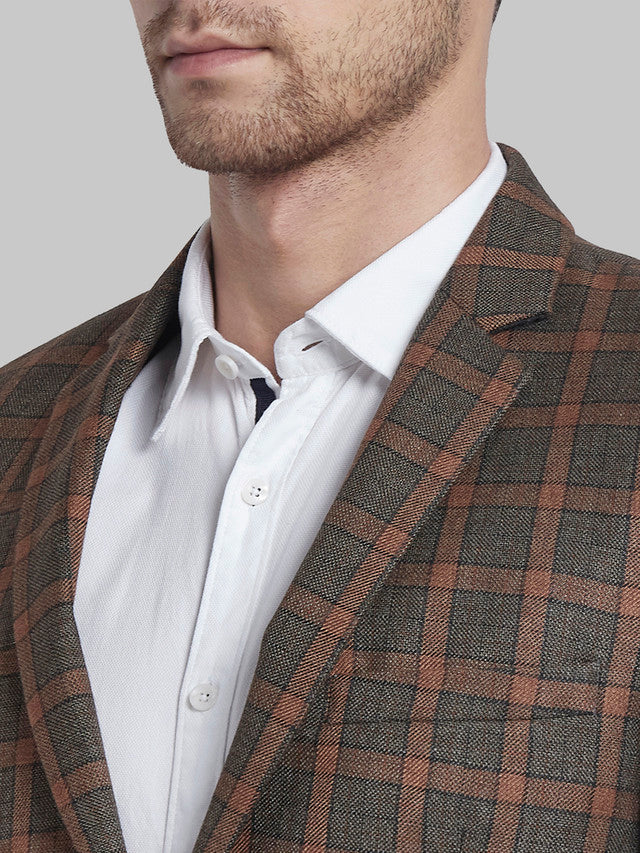 Parx Brown Checks Urban Fit Cotton Blend Blazer - Image 6