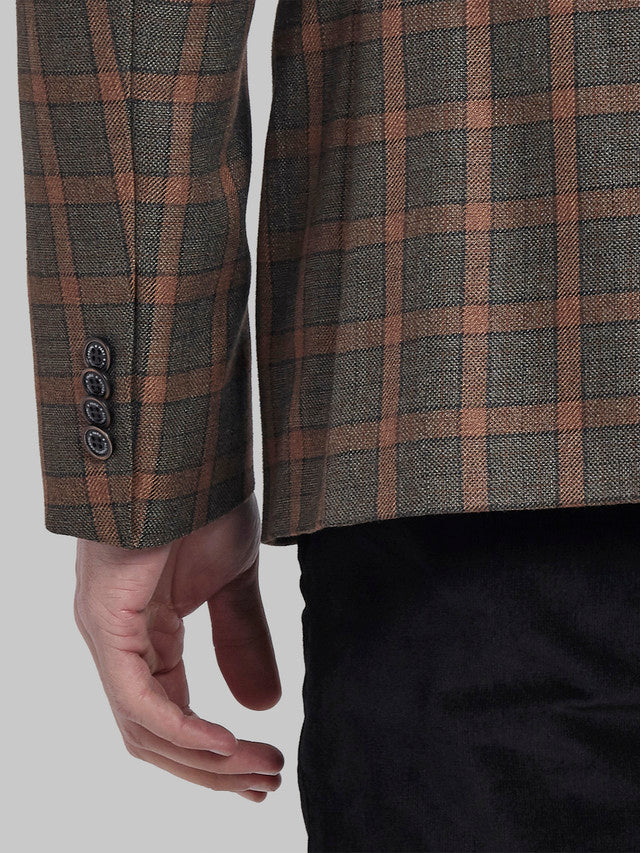 Parx Brown Checks Urban Fit Cotton Blend Blazer - Image 7