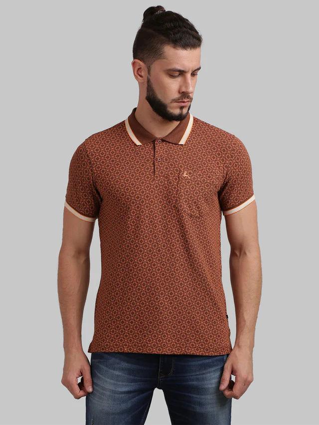 Parx Brown Regular Fit Cotton T-Shirt