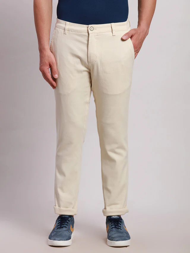 Parx Brown Solid Low Rise Tapered Fit Cotton Blend Trouser