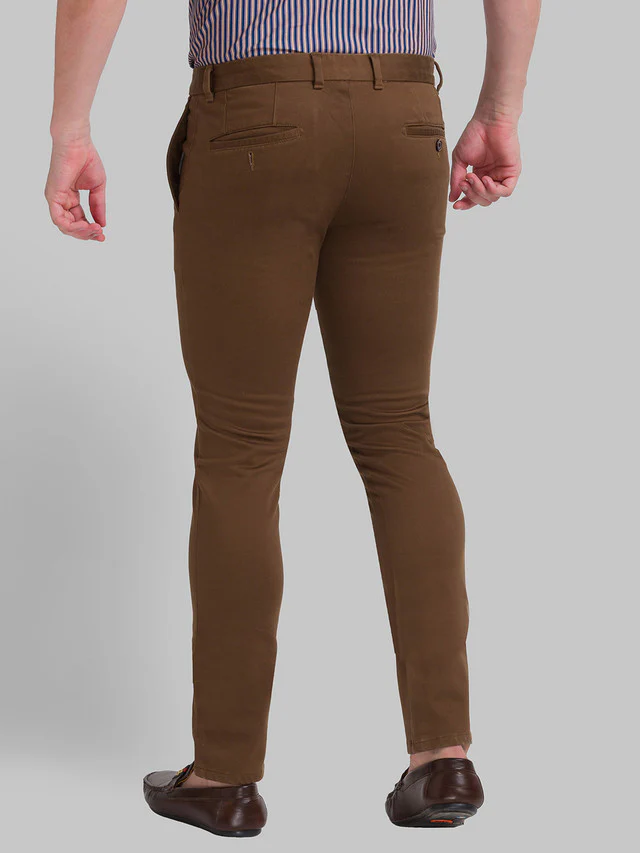 Parx Brown Solid Super Slim Fit Cotton Blend Trouser - Image 3