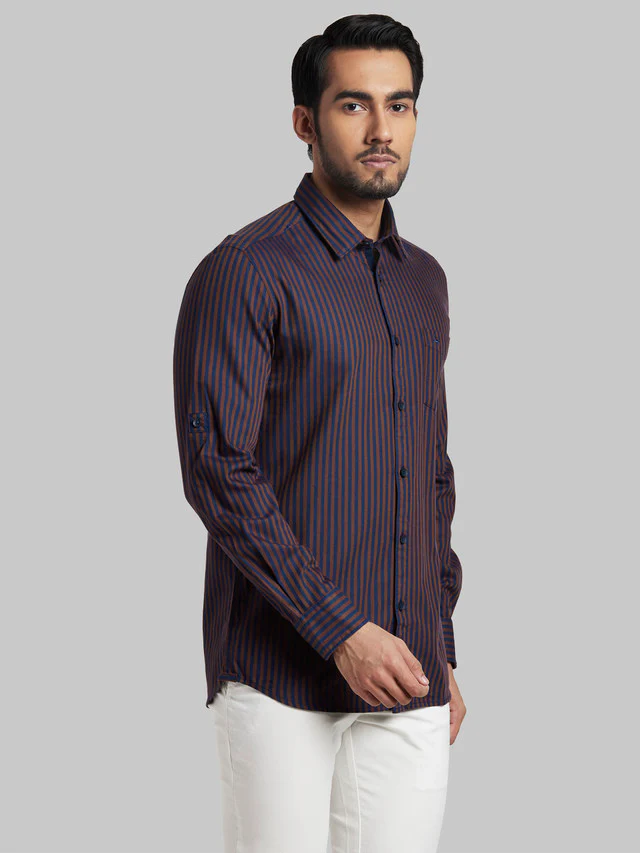 Parx Brown Stripe Slim Fit Cotton Casual Shirt - Image 2