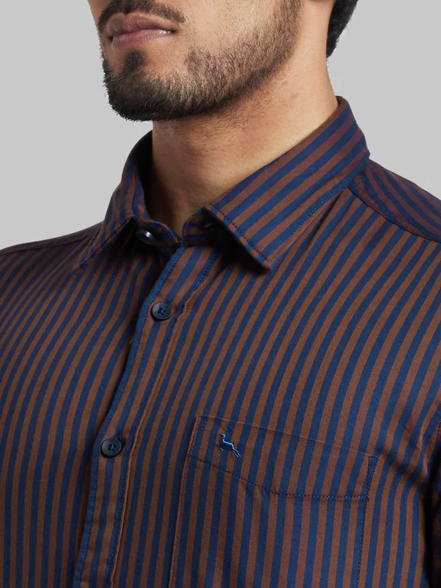 Parx Brown Stripe Slim Fit Cotton Casual Shirt - Image 6
