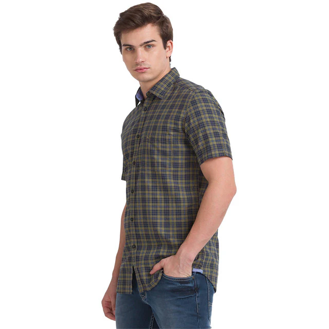Parx Green Checks Slim Fit Cotton Casual Shirt - Image 3