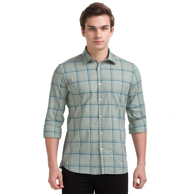 Parx Green Checks Slim Fit Full Sleeve Cotton Shirt
