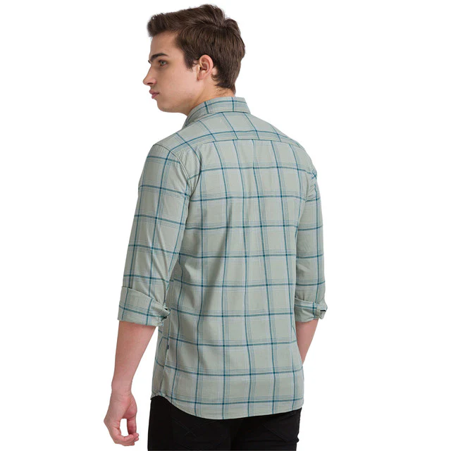 Parx Green Checks Slim Fit Full Sleeve Cotton Shirt - Image 3