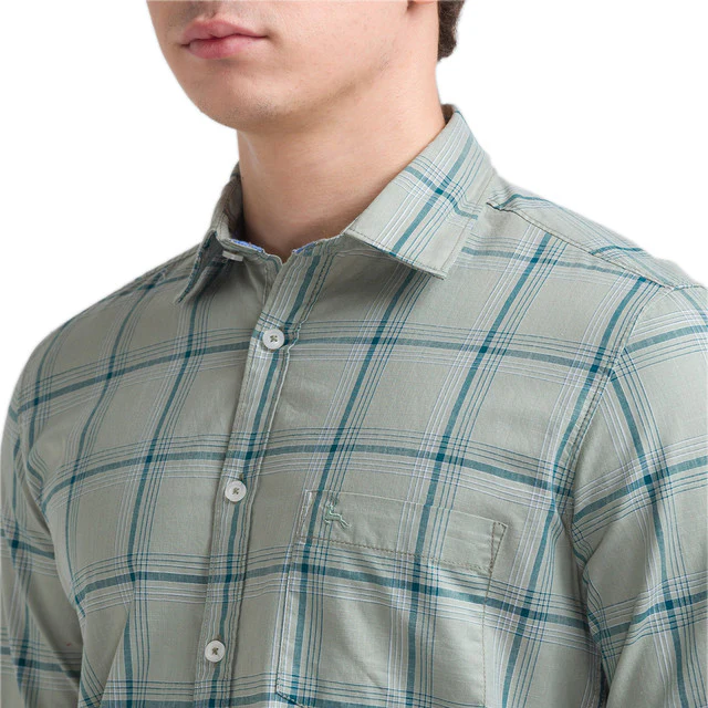 Parx Green Checks Slim Fit Full Sleeve Cotton Shirt - Image 5