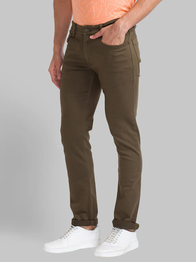 Parx Green Plain Slim Tapered Fit Cotton Blend Jeans - Image 3