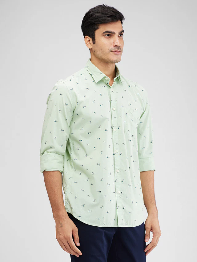 Parx Green Printed Slim Fit Cotton Casual Shirt - Image 2