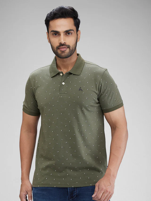 Parx Green Printed Regular Fit Cotton T-Shirt