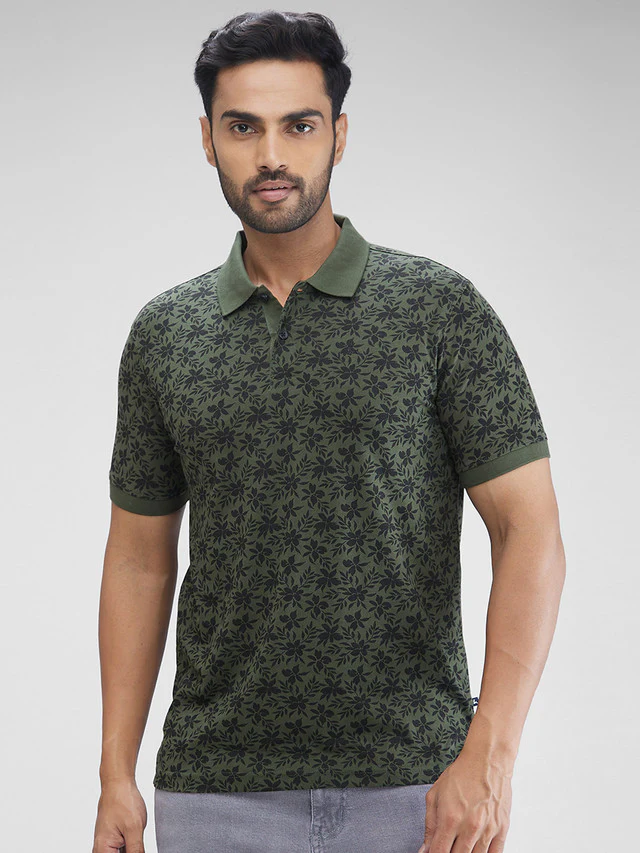 Parx Green Printed Regular Fit Cotton T-Shirt