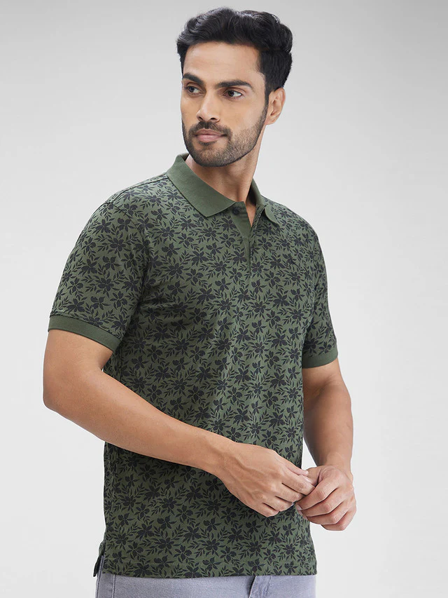 Parx Green Printed Regular Fit Cotton T-Shirt - Image 2