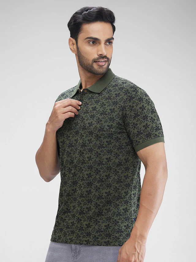 Parx Green Printed Regular Fit Cotton T-Shirt - Image 3
