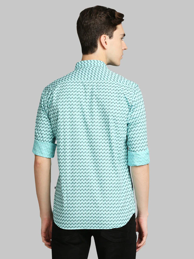 Parx Green Printed Slim Fit Cotton Casual Shirt - Image 4