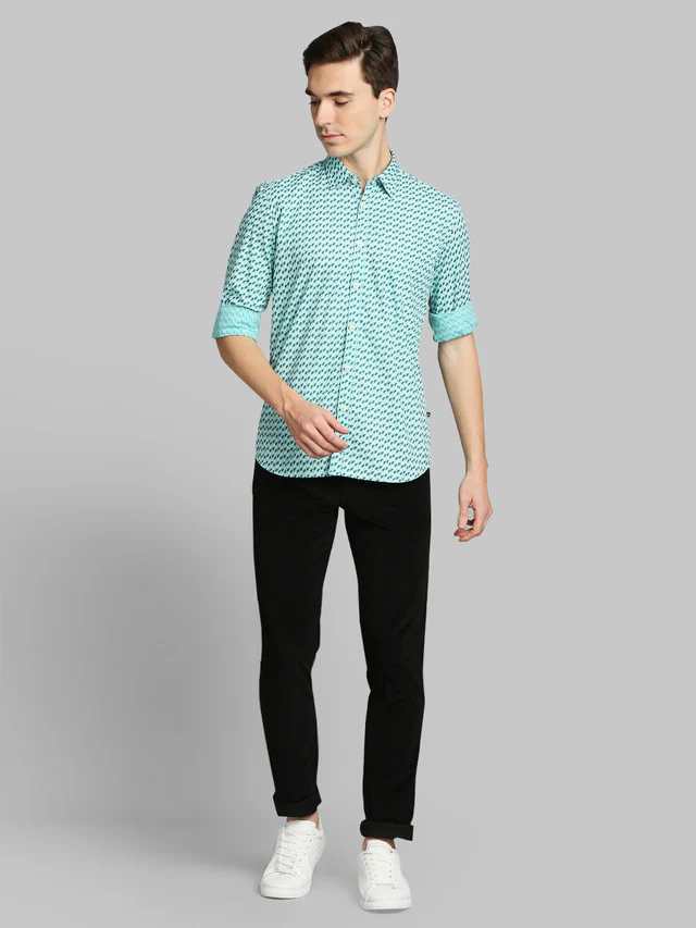 Parx Green Printed Slim Fit Cotton Casual Shirt - Image 5