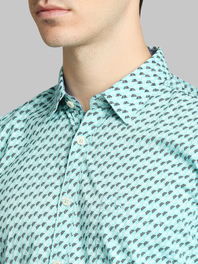 Parx Green Printed Slim Fit Cotton Casual Shirt - Image 6