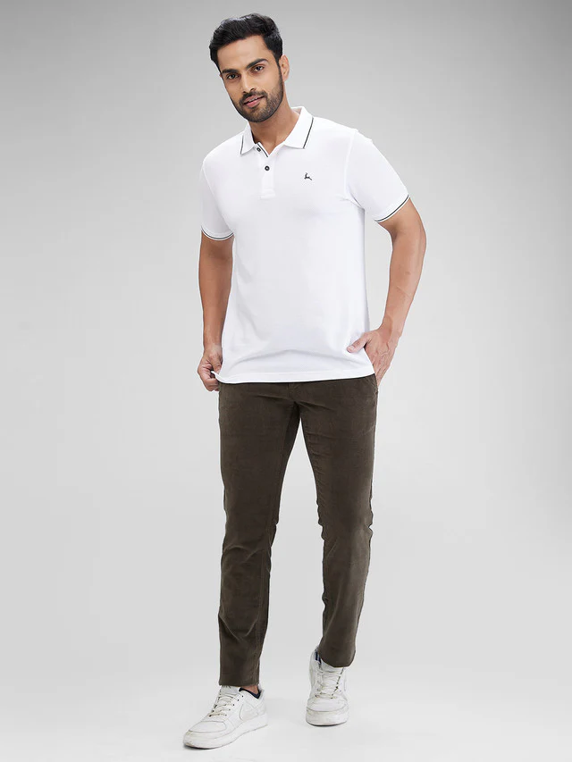 Parx Green Solid Low Rise Tapered Fit Cotton Blend Trouser - Image 5