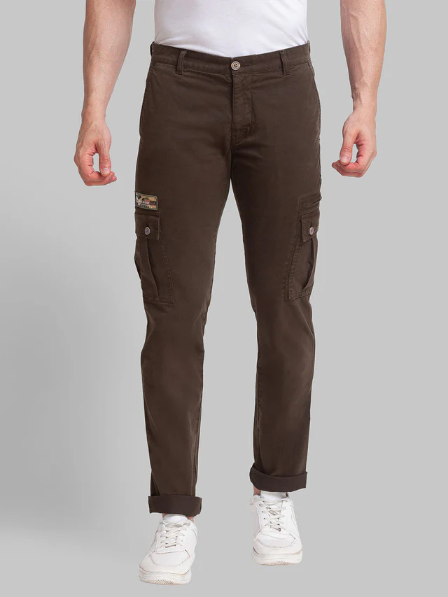 Parx Green Solid Low Rise Tapered Fit Cotton Blend Trouser