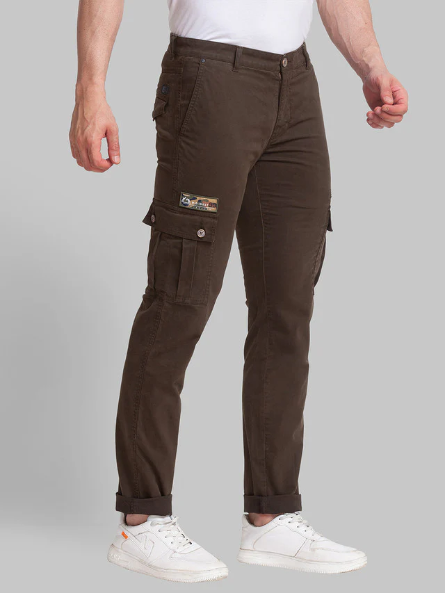 Parx Green Solid Low Rise Tapered Fit Cotton Blend Trouser - Image 2